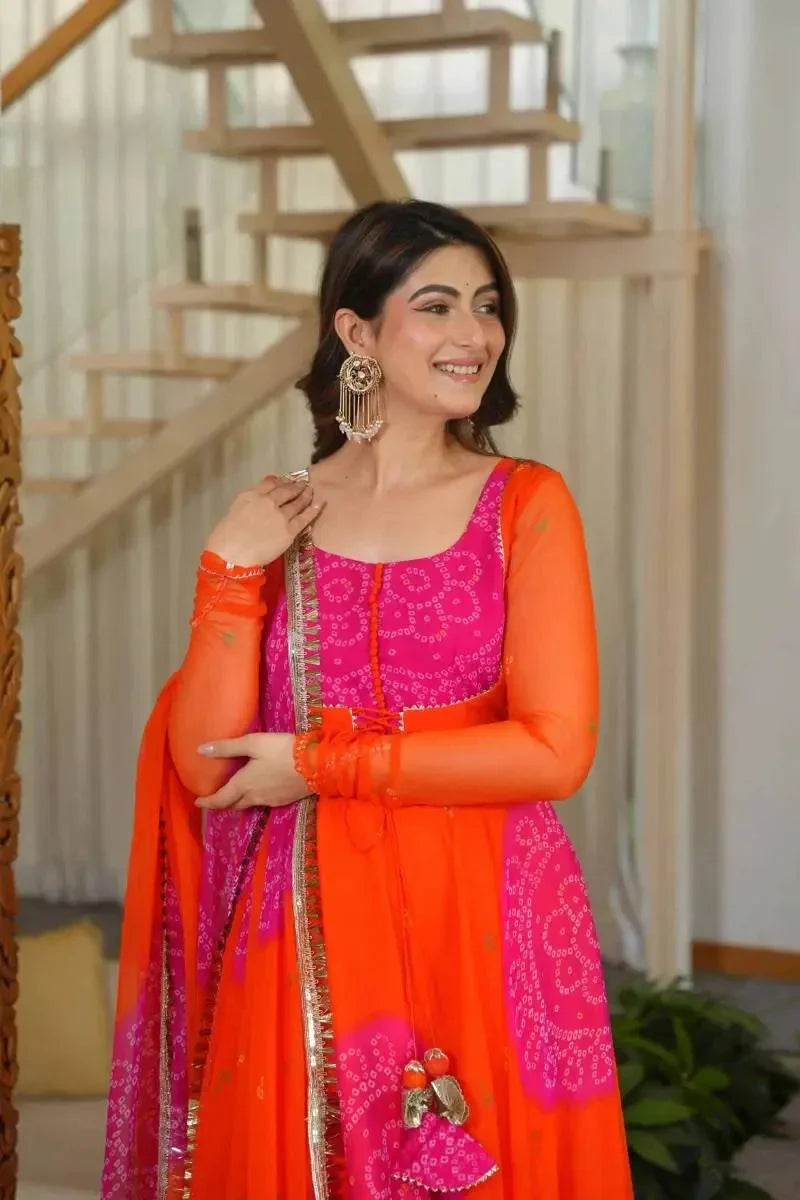 Orange Bandhani Anarkali Suit with Georgette Dupatta