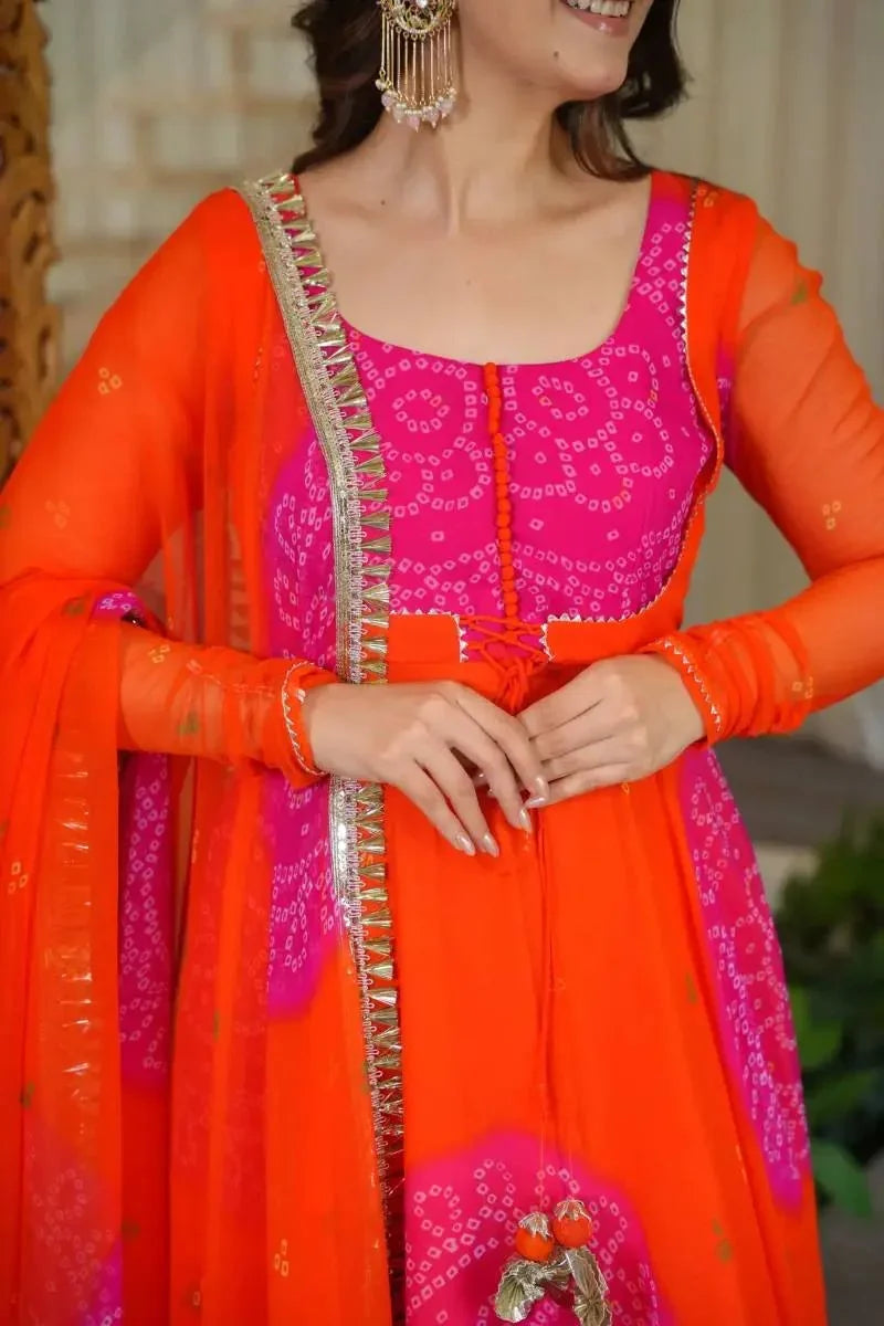 Orange Bandhani Anarkali Suit with Georgette Dupatta