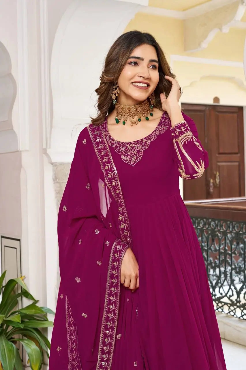 Rani Pink Embroidered Gown Set