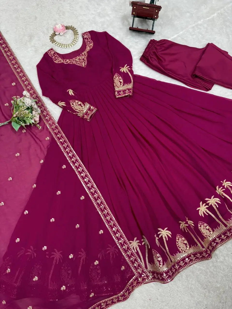 Rani Pink Embroidered Gown Set
