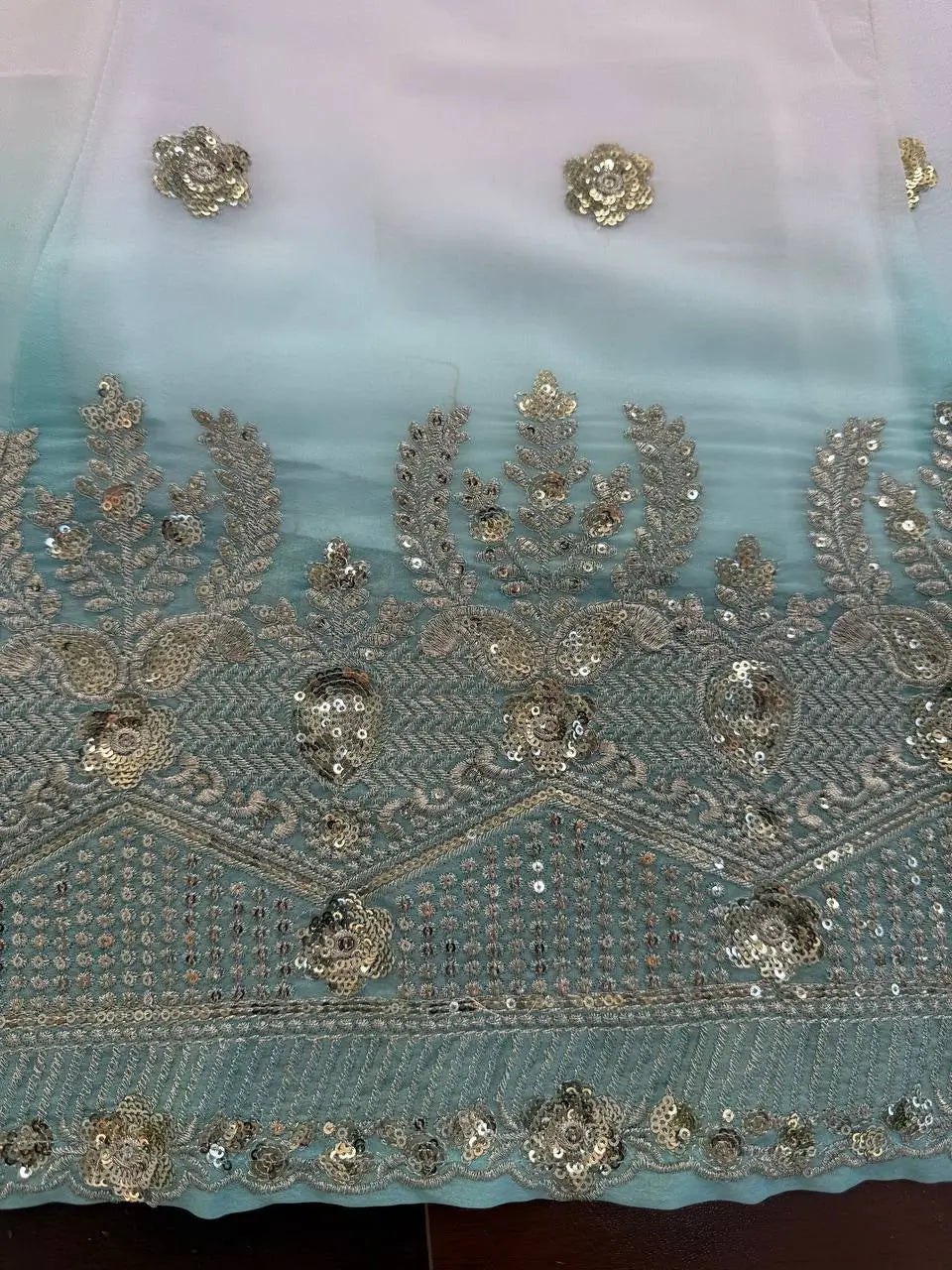 Ivory & Aqua Blue Embroidered Anarkali Set