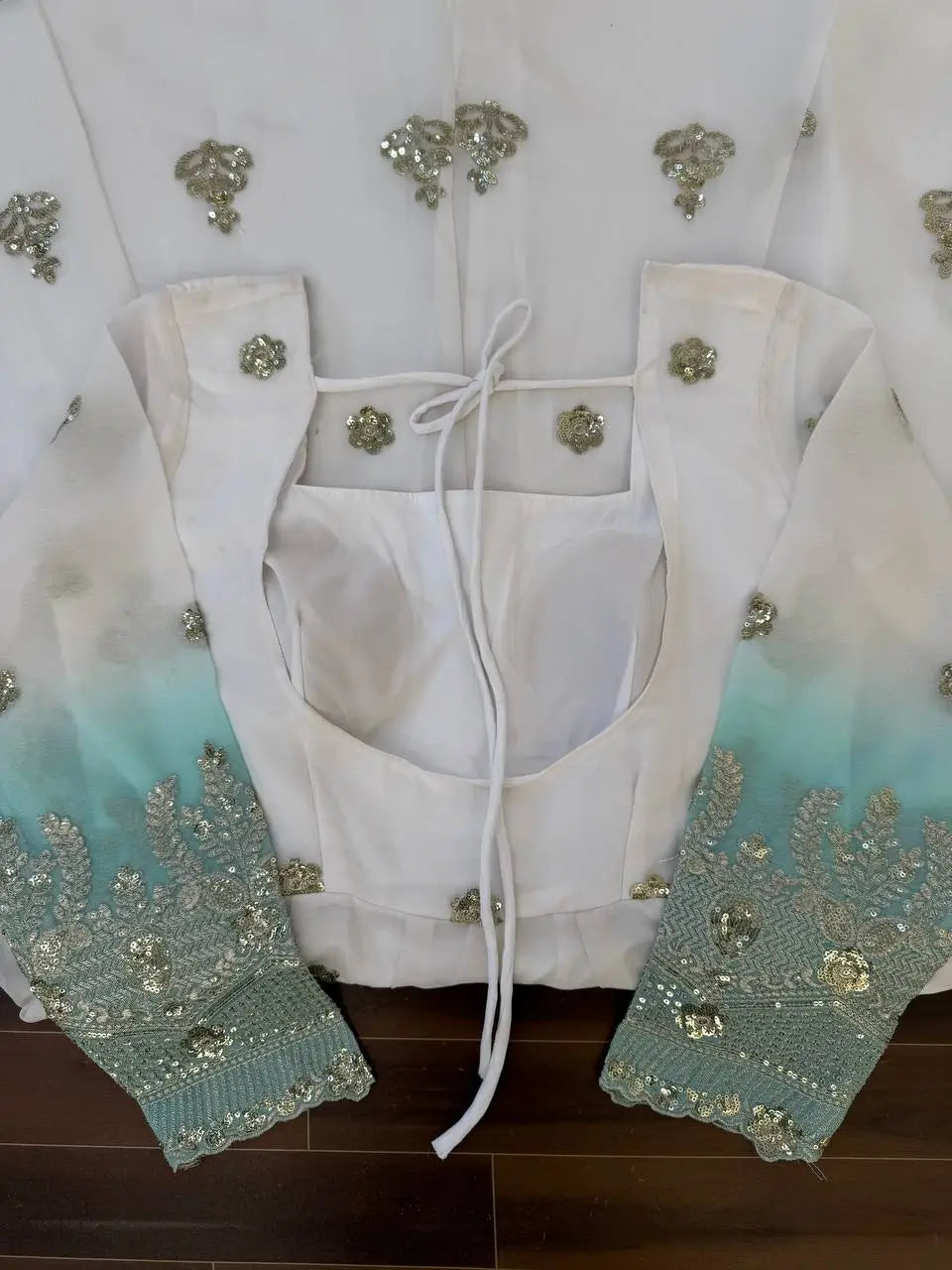 Ivory & Aqua Blue Embroidered Anarkali Set