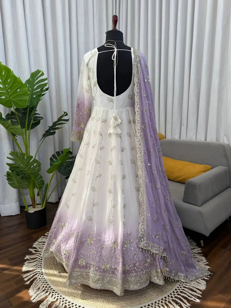 Ivory & Lavender Embroidered Anarkali Set