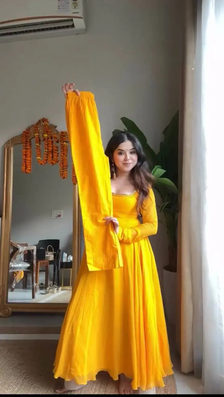 Haldi Yellow Georgette Anarkali Suit Set