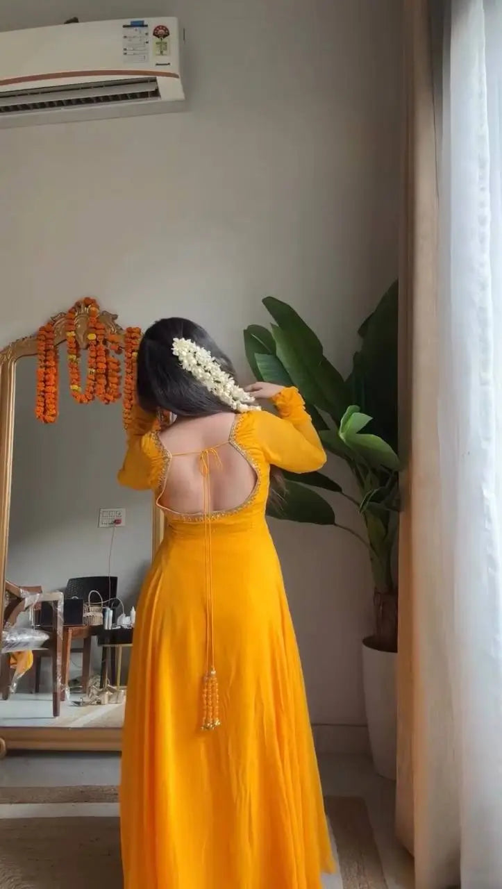 Haldi Yellow Georgette Anarkali Suit Set