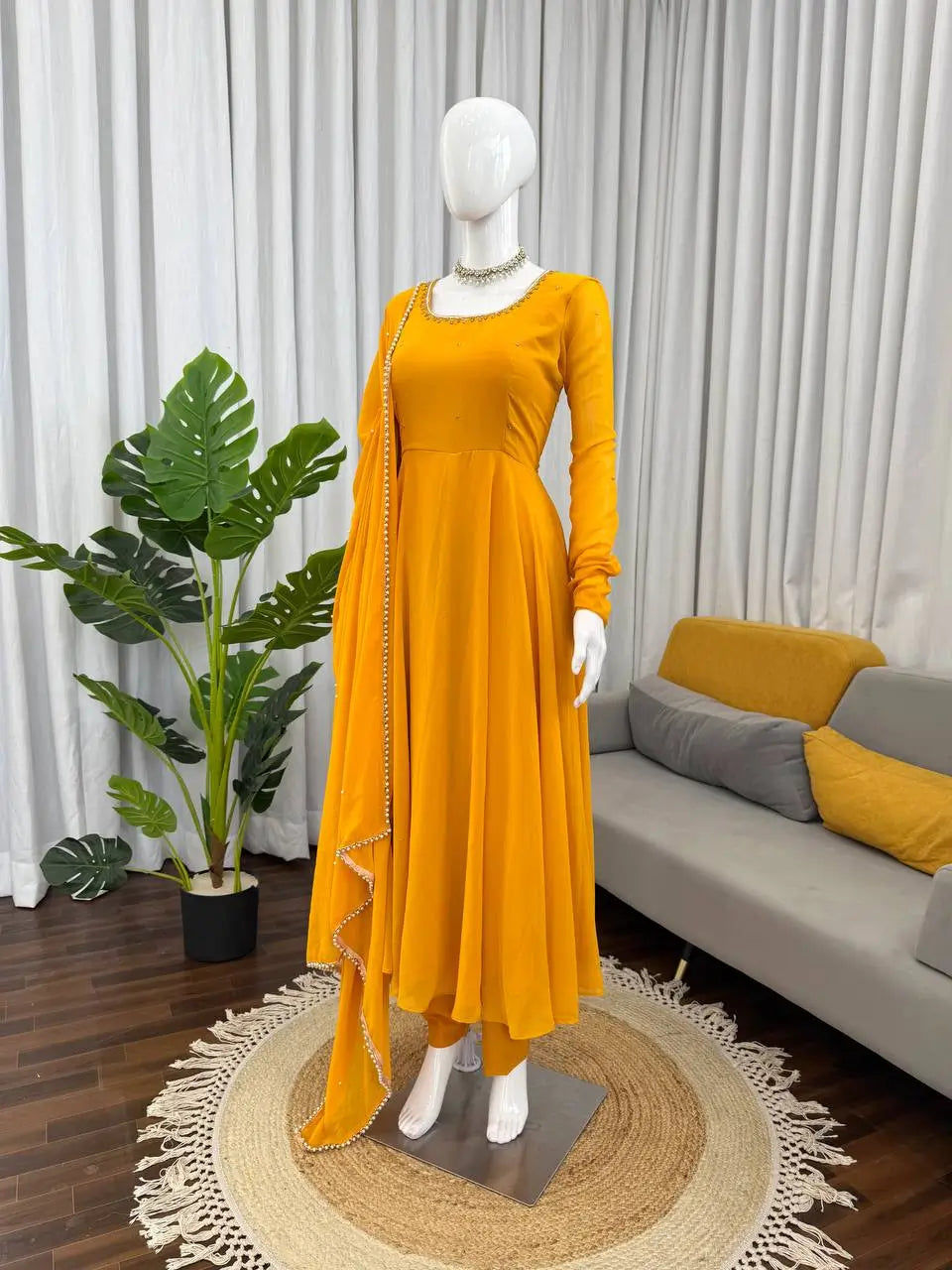 Haldi Yellow Georgette Anarkali Suit Set