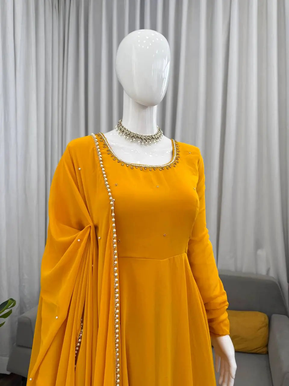 Haldi Yellow Georgette Anarkali Suit Set