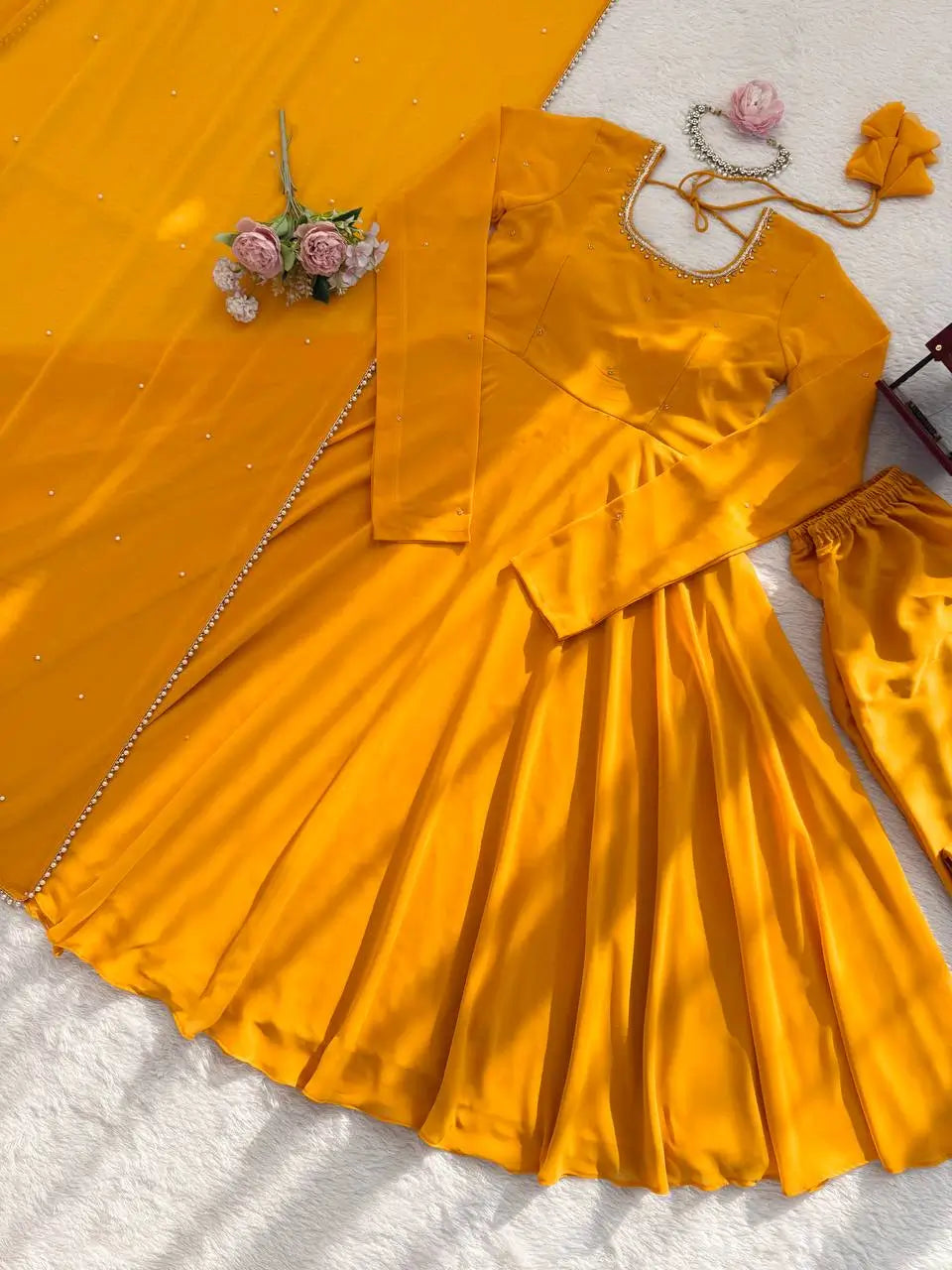 Haldi Yellow Georgette Anarkali Suit Set