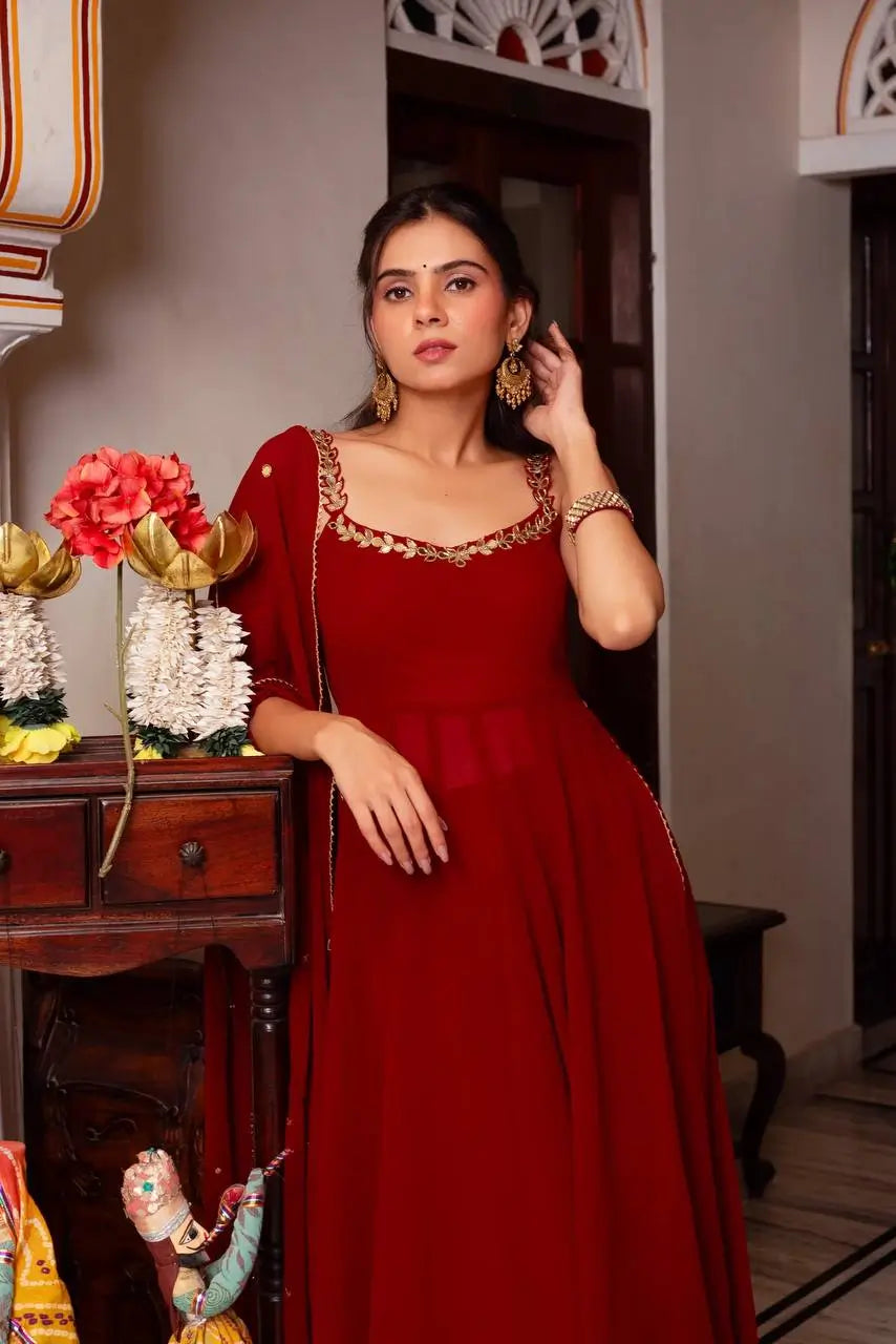 Ruby Red Georgette Anarkali Palazzo Suit Set