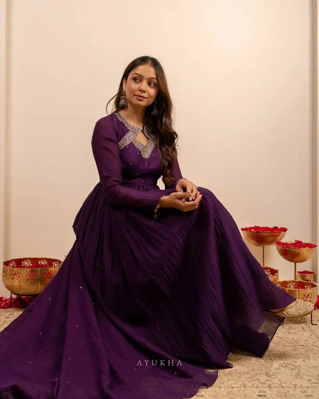 Deep Purple Vichitra Silk Anarkali Suit Set