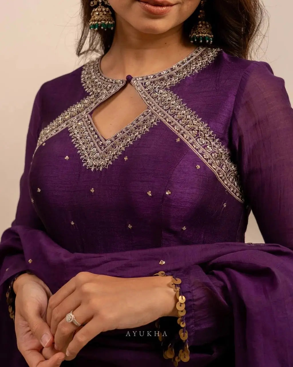 Deep Purple Vichitra Silk Anarkali Suit Set