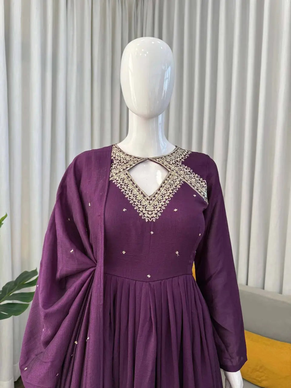 Deep Purple Vichitra Silk Anarkali Suit Set