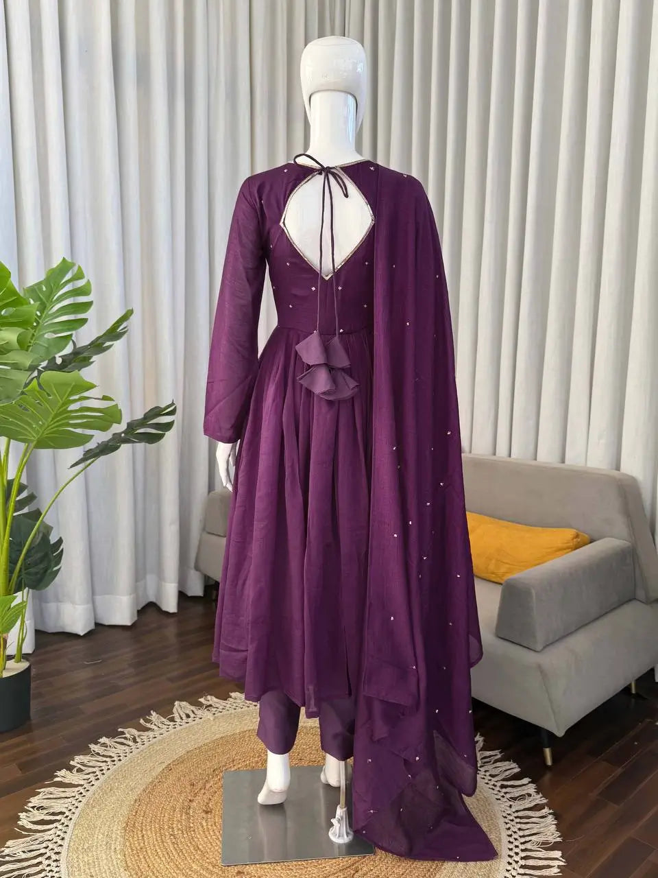 Deep Purple Vichitra Silk Anarkali Suit Set