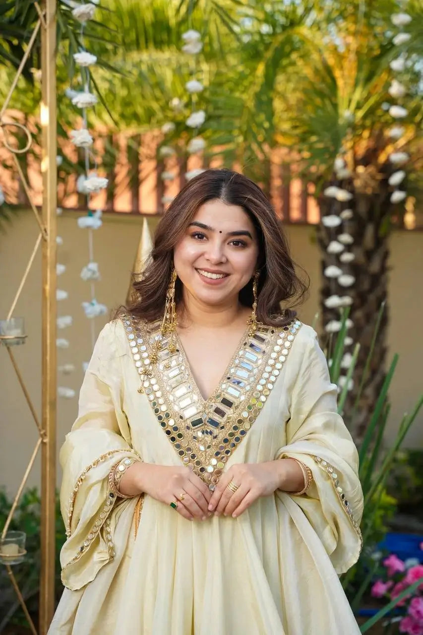 Ivory Cream Cosmos Silk Kurta Palazzo Suit Set