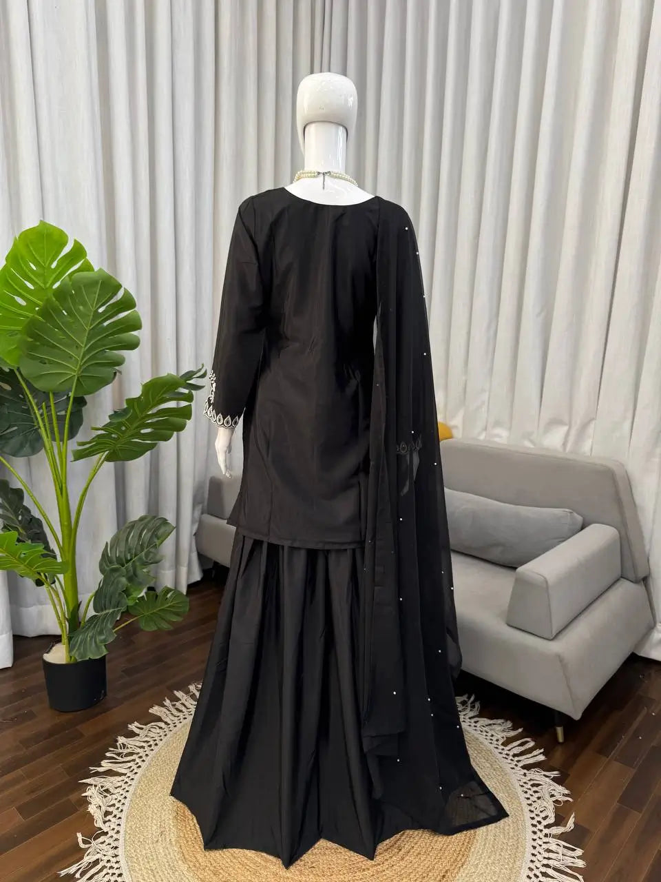 Black Natural Crepe Palazzo Suit Set