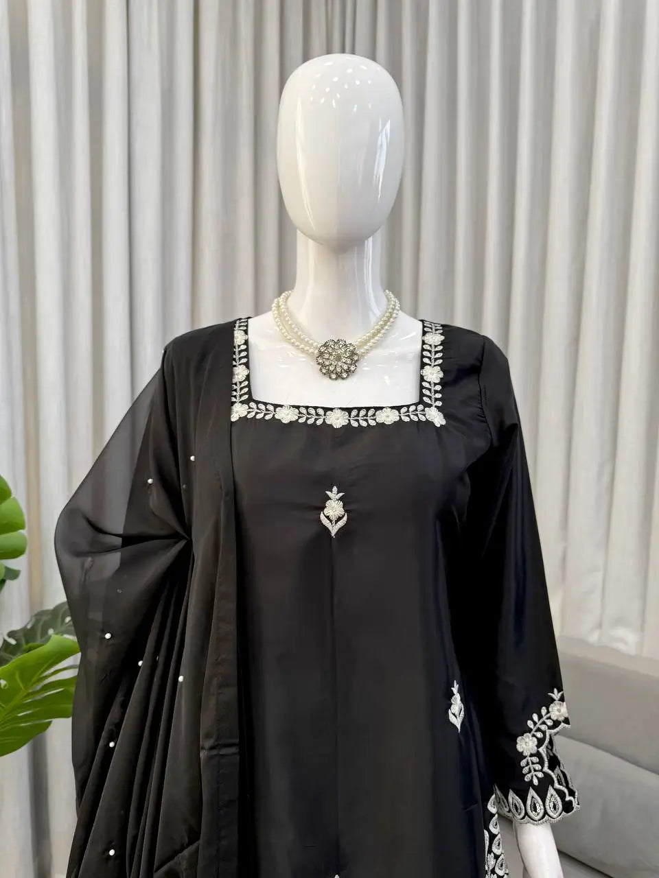 Black Natural Crepe Palazzo Suit Set