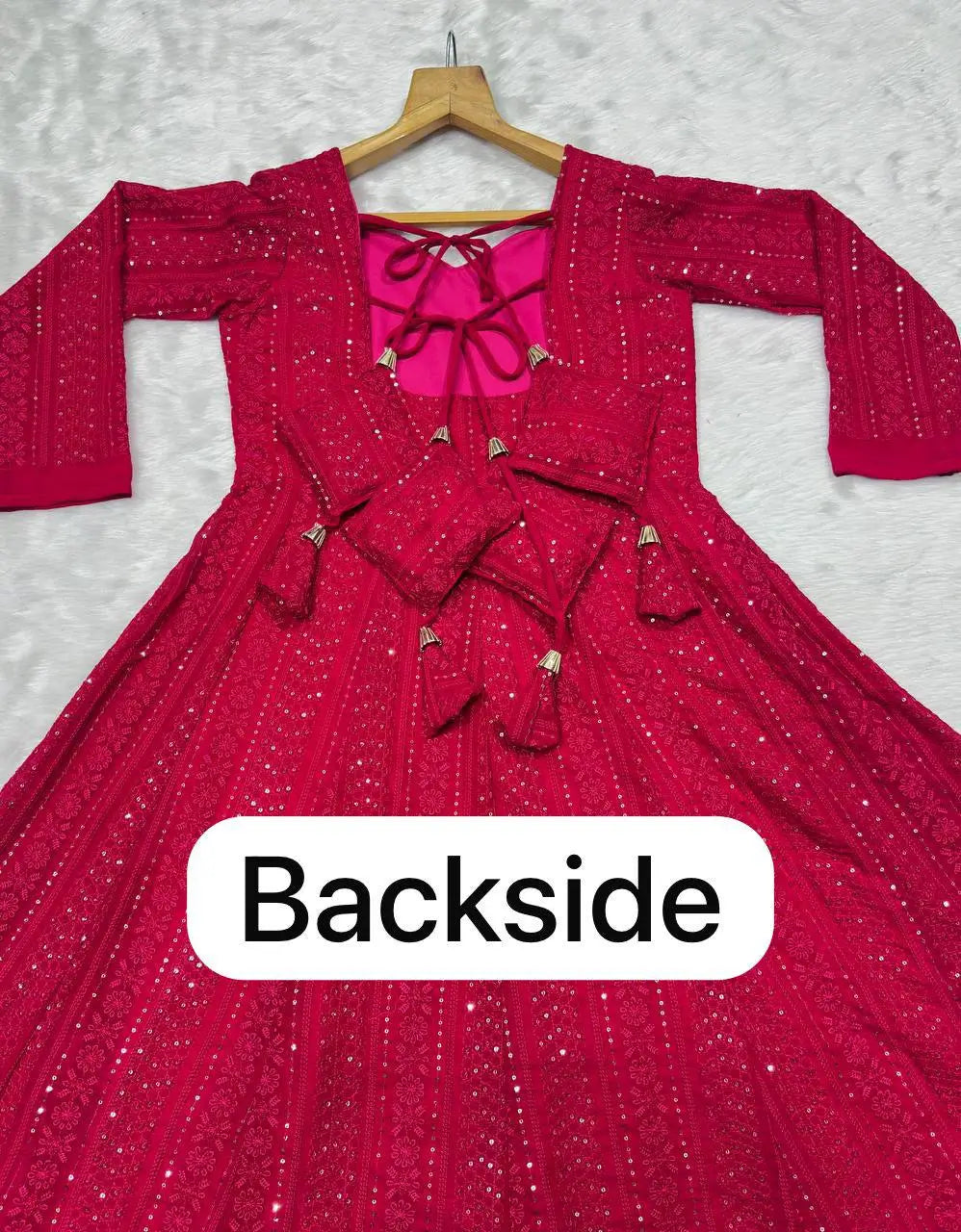 Red Pink Sequins Embroidered Anarkali Sharara Suit Set