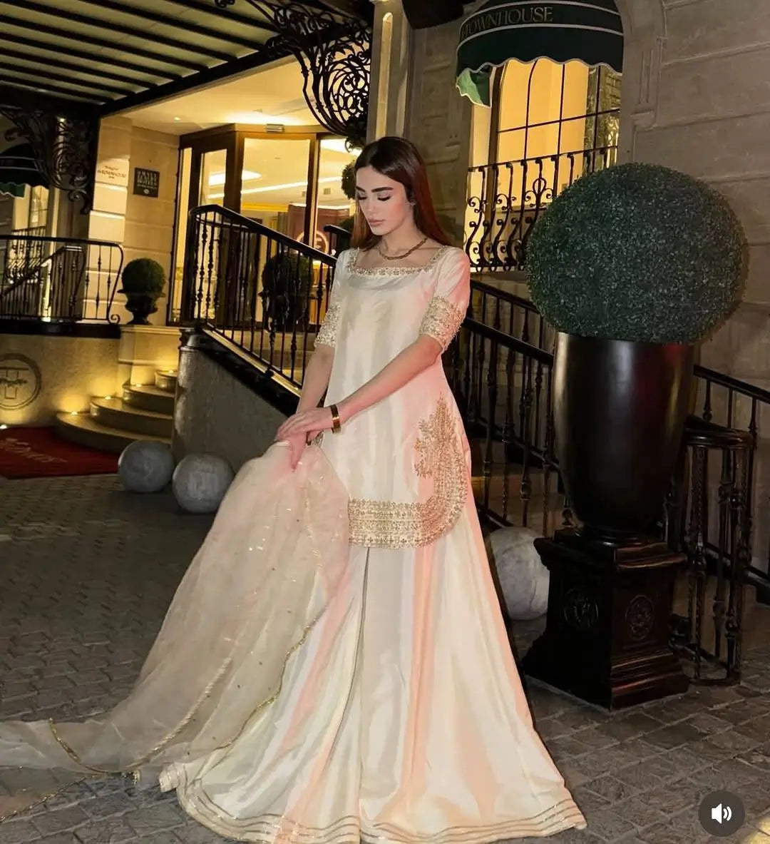 Elegant Off White Crepe Palazzo Suit Set with Organza Dupatta