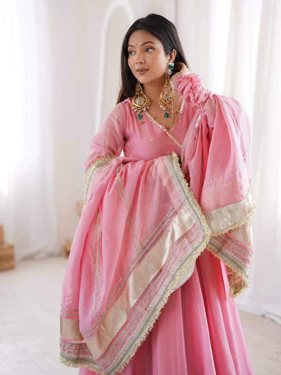 Organza Anarkali Set with Mirror Work