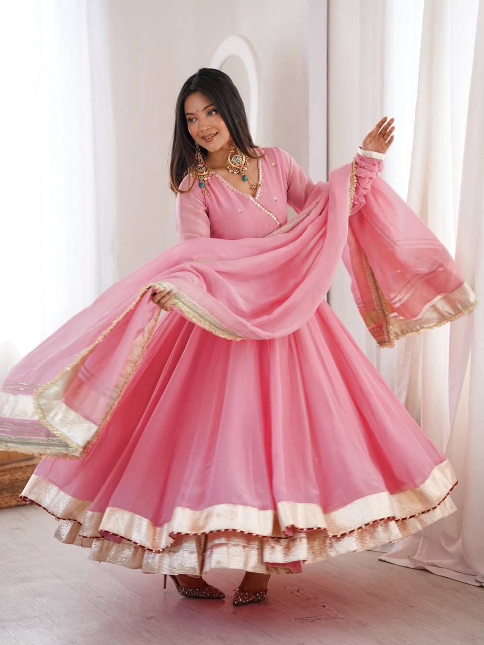 Organza Anarkali Set with Mirror Work