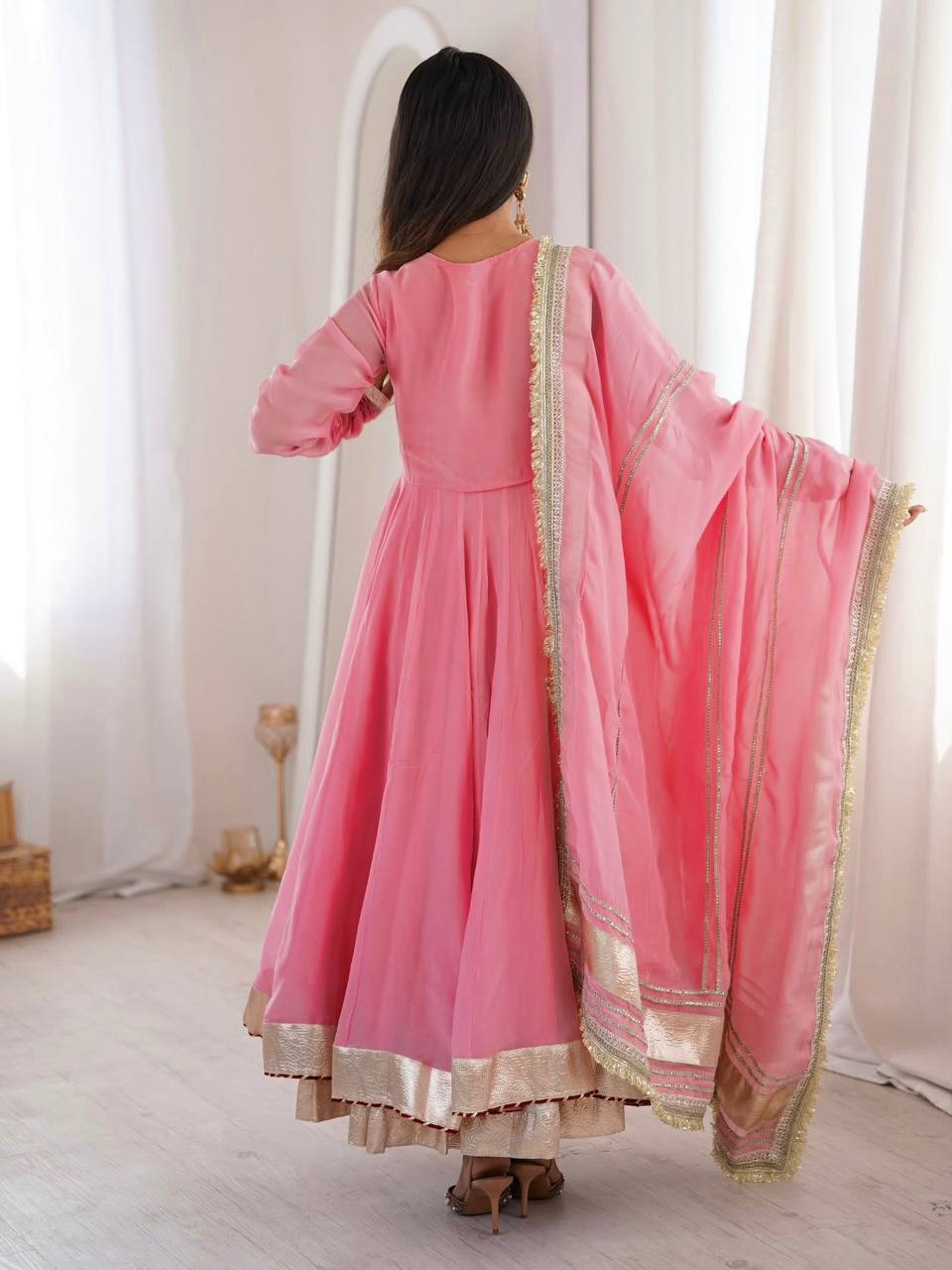 Organza Anarkali Set with Mirror Work