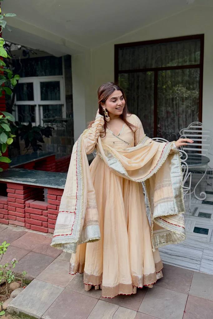Organza Anarkali Set with Mirror Work