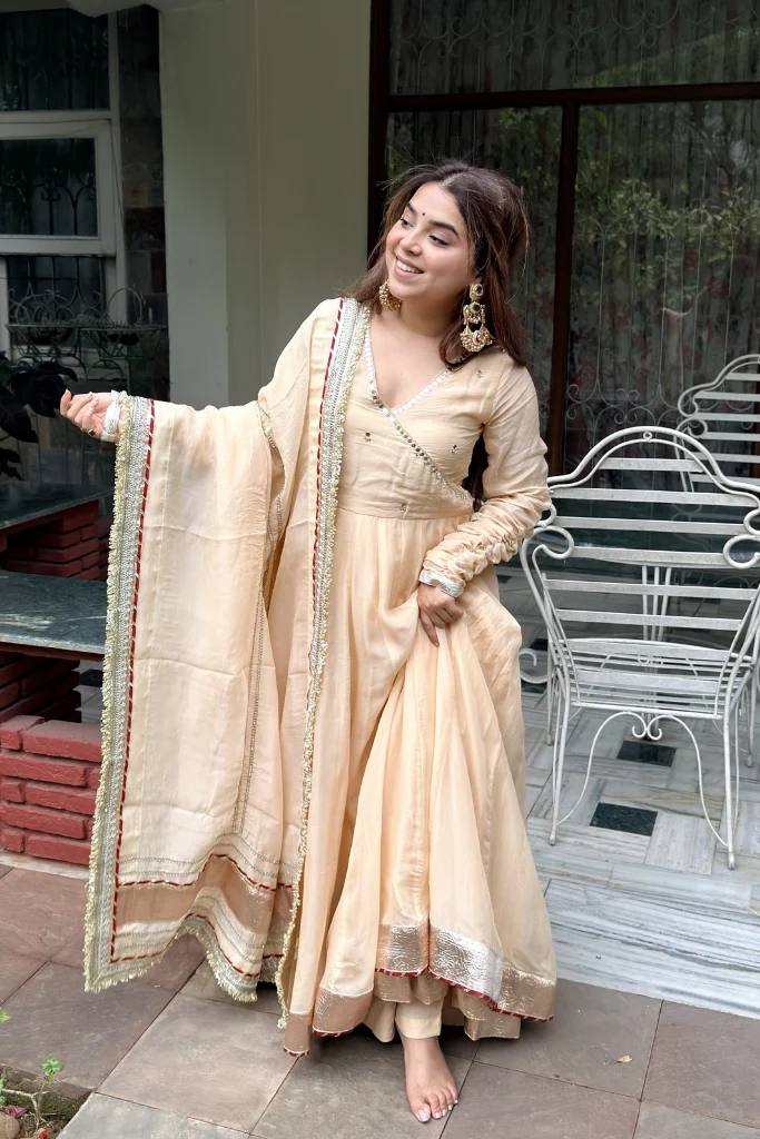 Organza Anarkali Set with Mirror Work