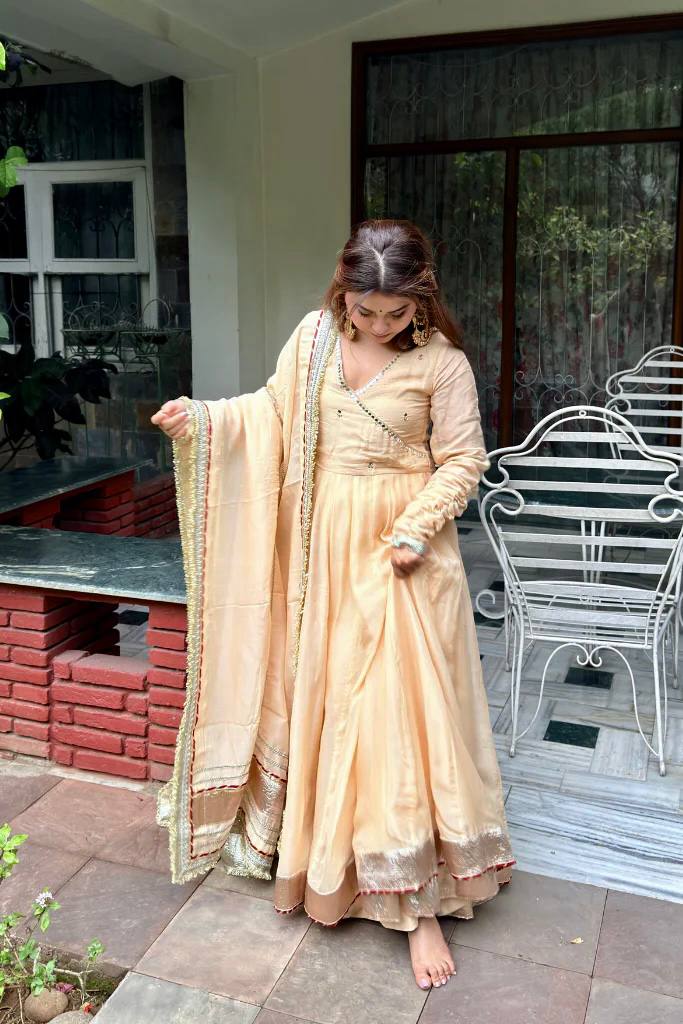 Organza Anarkali Set with Mirror Work