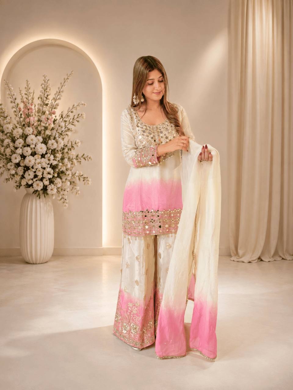 Star Georgette Mirror Work Palazzo Set