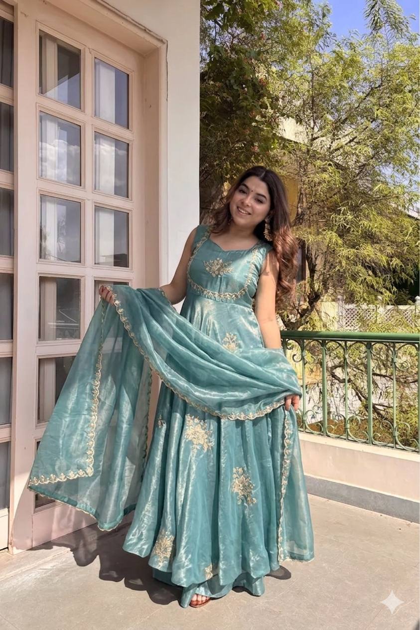 Fendi Satin Sequin Anarkali Set