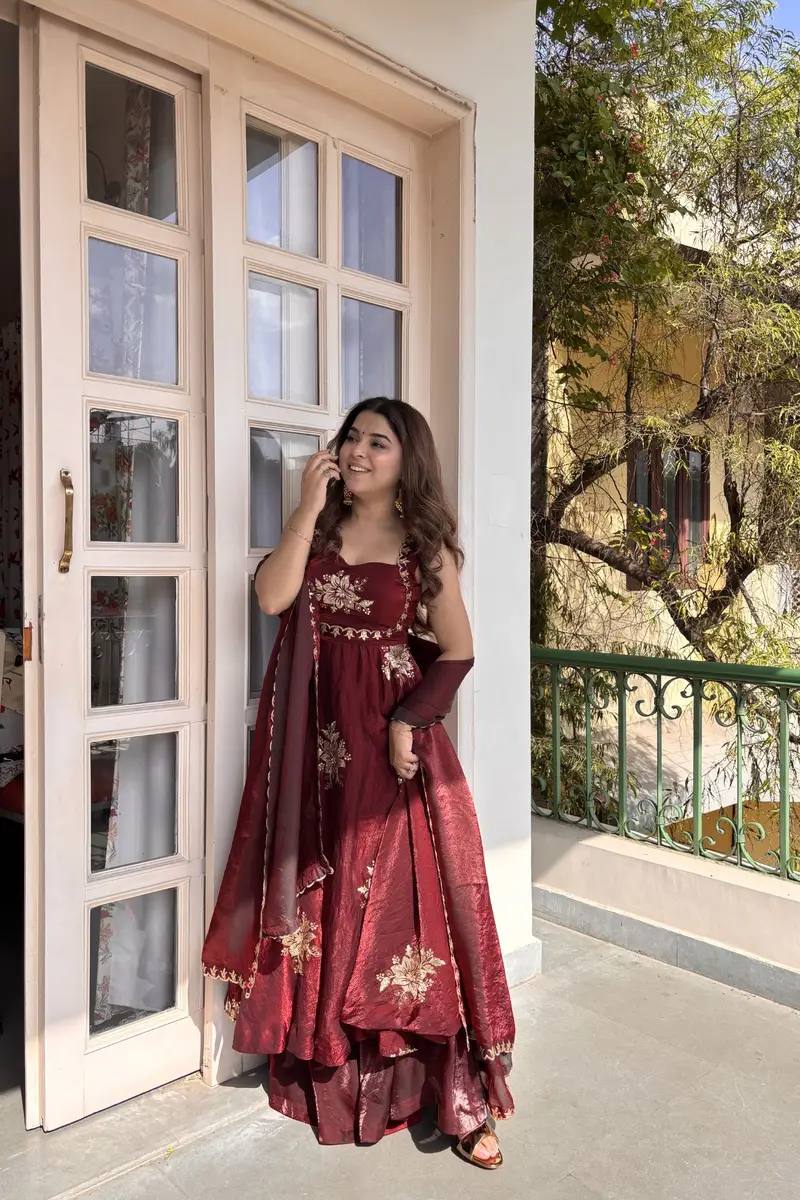 Fendi Satin Sequin Anarkali Set