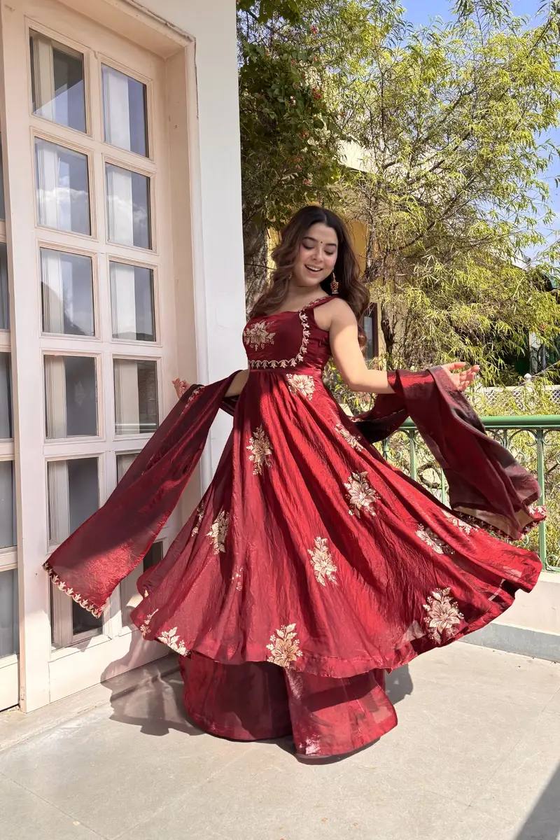 Fendi Satin Sequin Anarkali Set