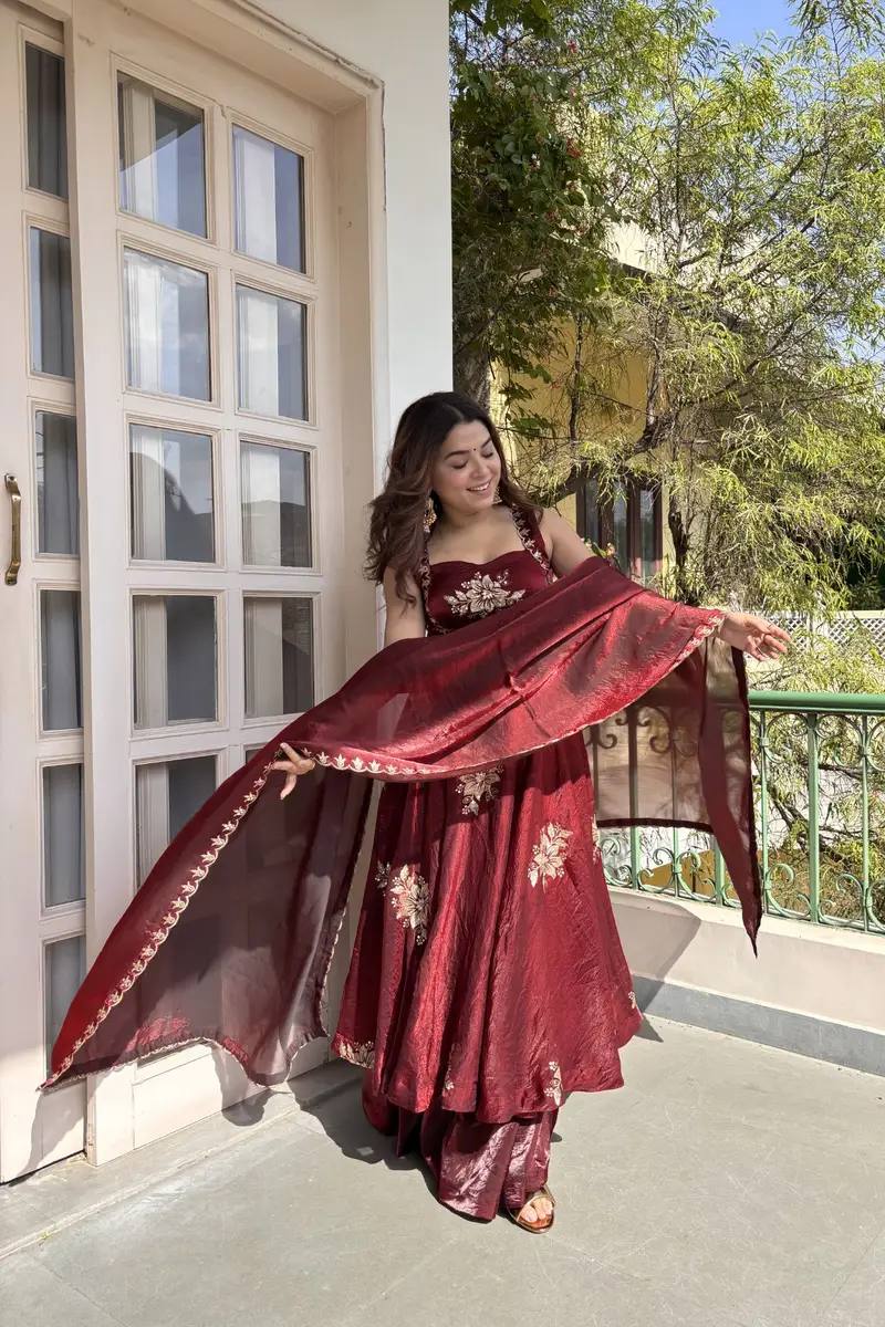Fendi Satin Sequin Anarkali Set