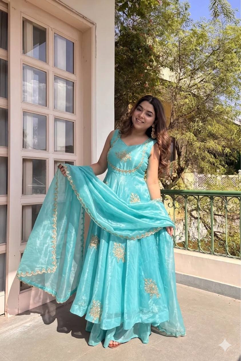 Fendi Satin Sequin Anarkali Set