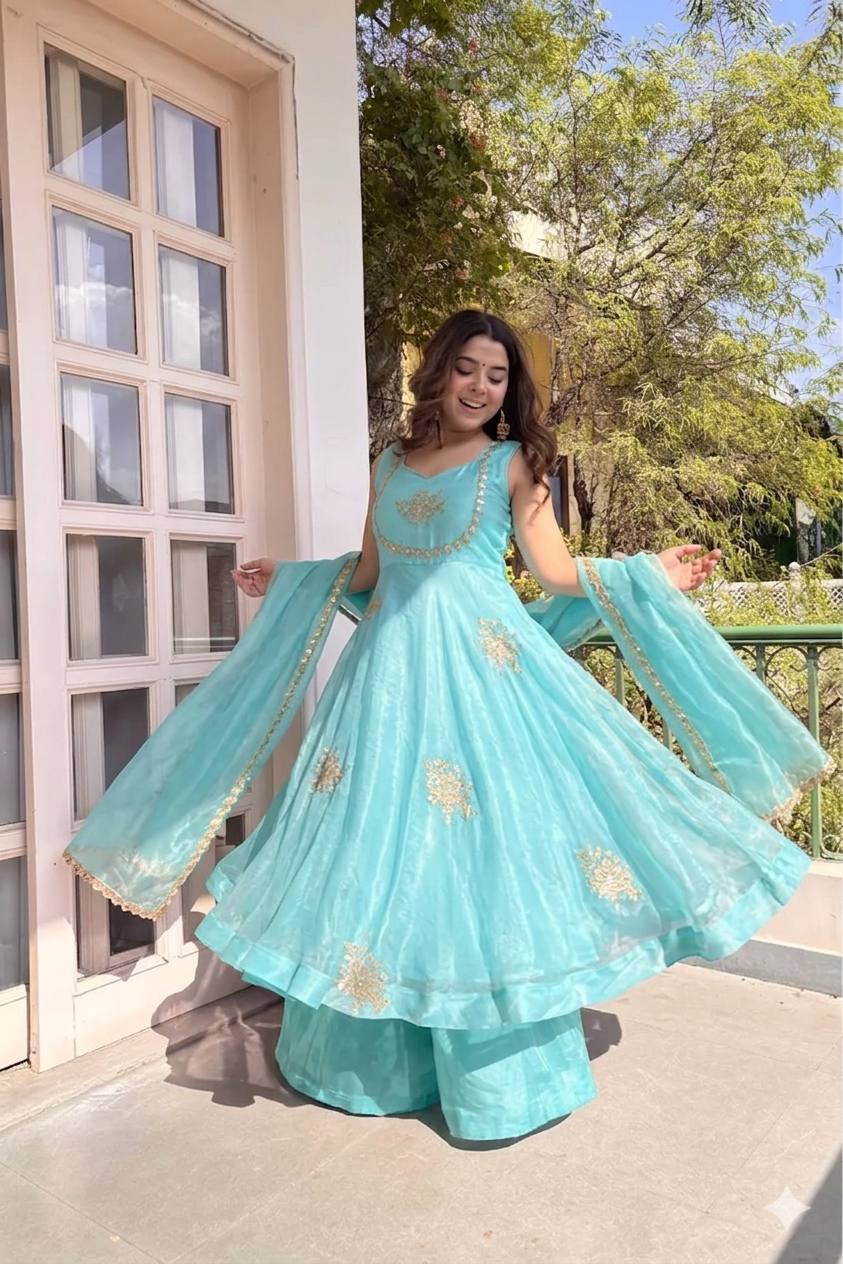 Fendi Satin Sequin Anarkali Set