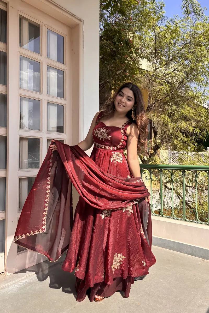 Fendi Satin Sequin Anarkali Set