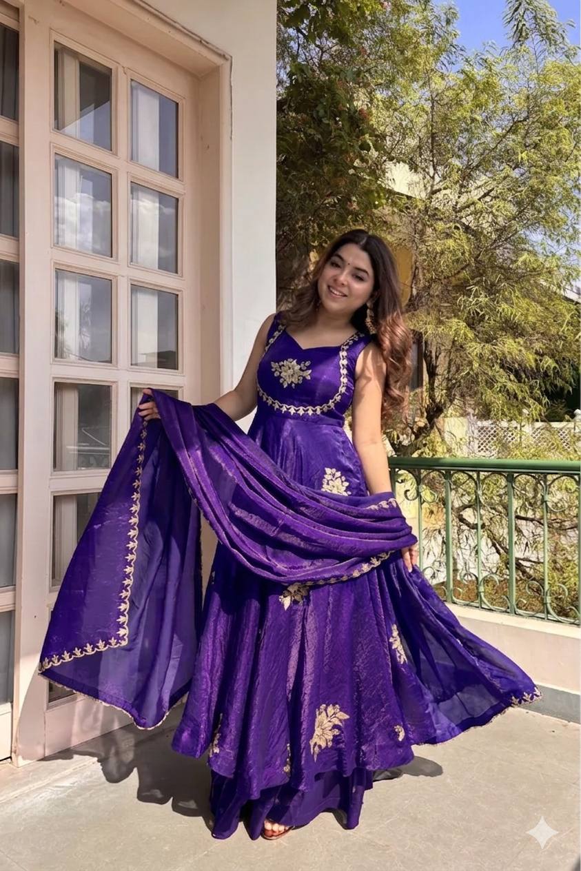Fendi Satin Sequin Anarkali Set