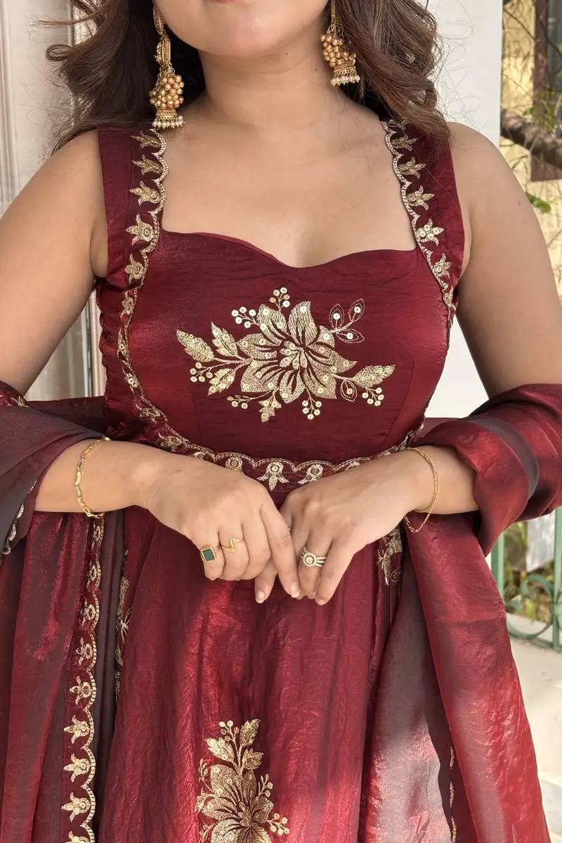 Fendi Satin Sequin Anarkali Set