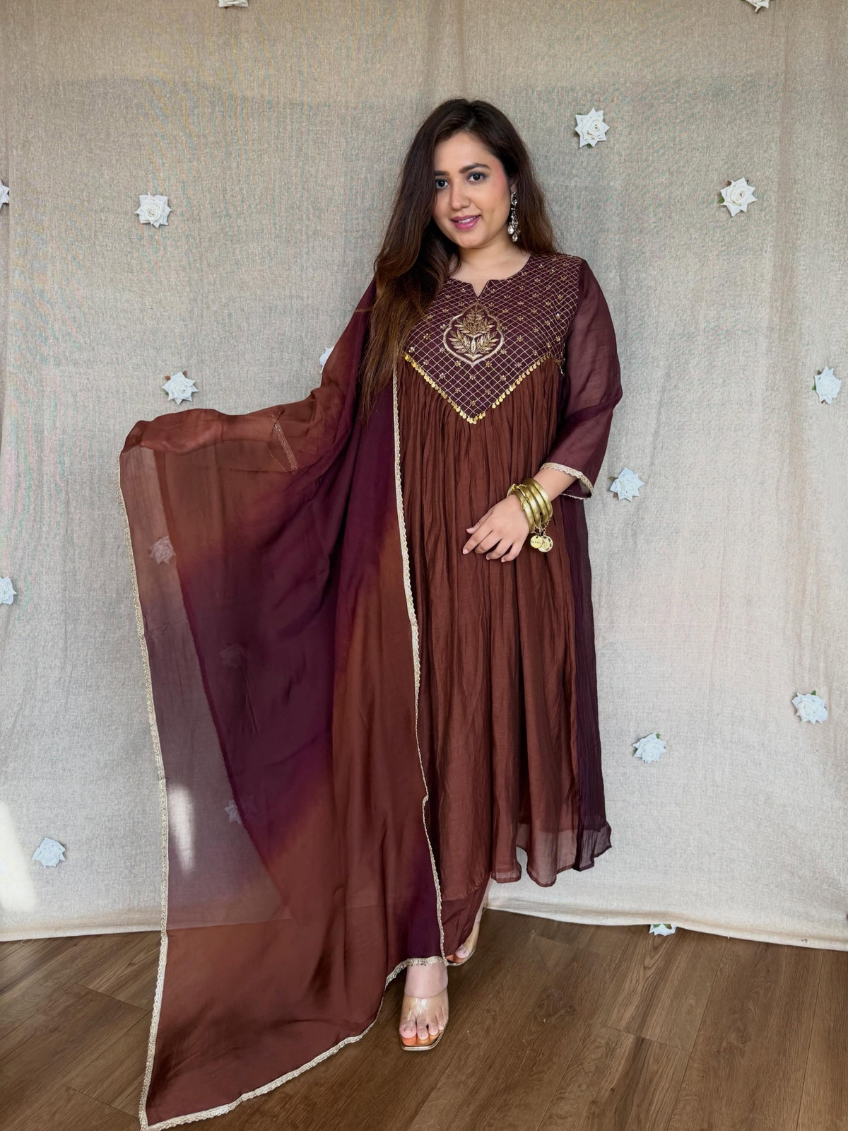 Emerald Teal Ombre Mal Chanderi Anarkali Set