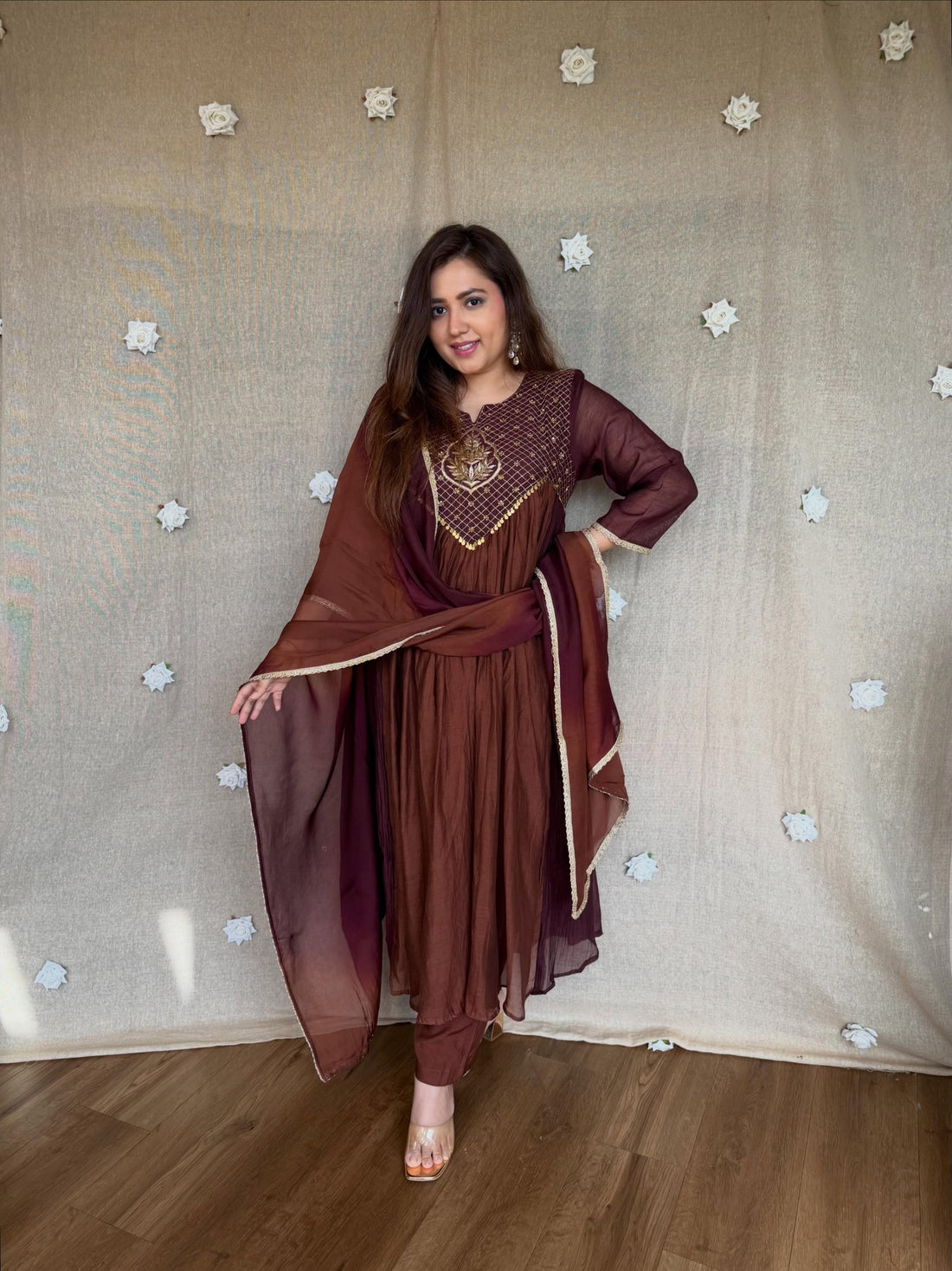 Emerald Teal Ombre Mal Chanderi Anarkali Set