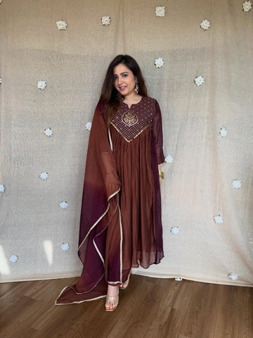 Emerald Teal Ombre Mal Chanderi Anarkali Set