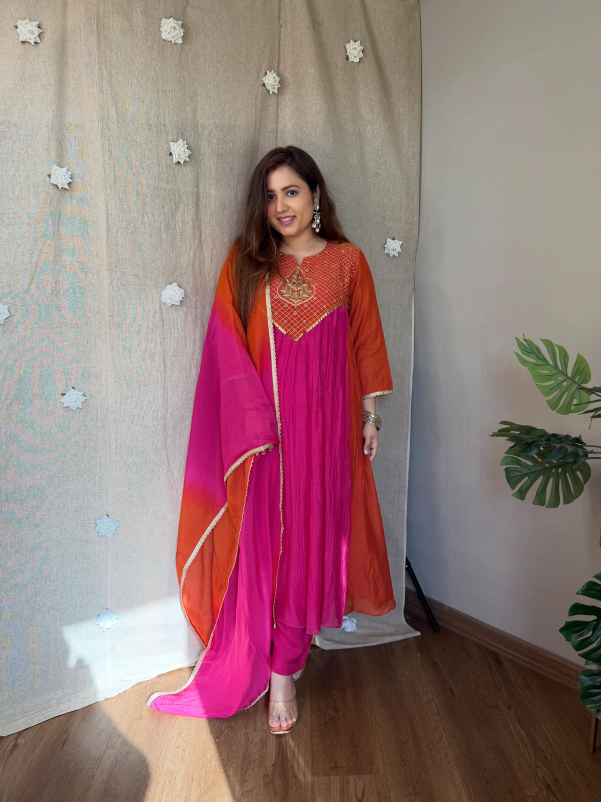 Emerald Teal Ombre Mal Chanderi Anarkali Set
