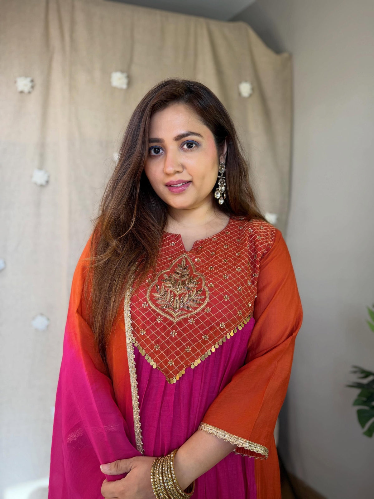 Emerald Teal Ombre Mal Chanderi Anarkali Set