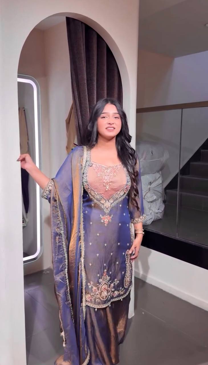 Moss Silk Embroidered Palazzo Set