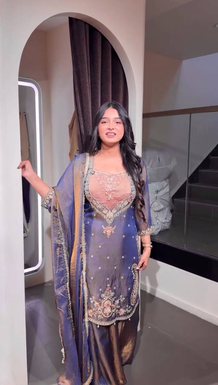 Moss Silk Embroidered Palazzo Set