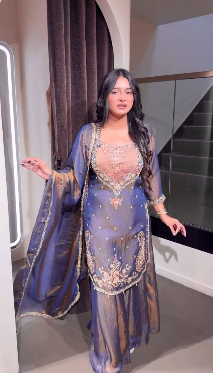Moss Silk Embroidered Palazzo Set