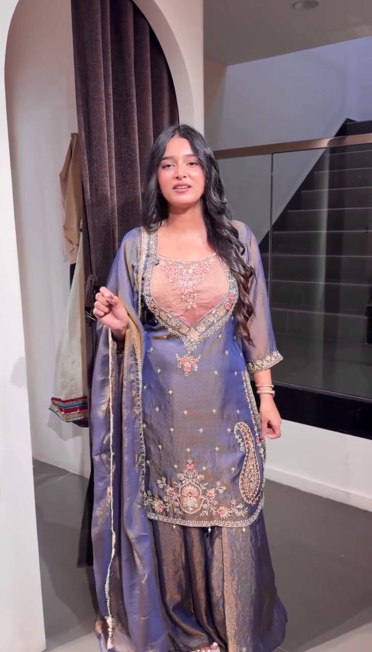 Moss Silk Embroidered Palazzo Set