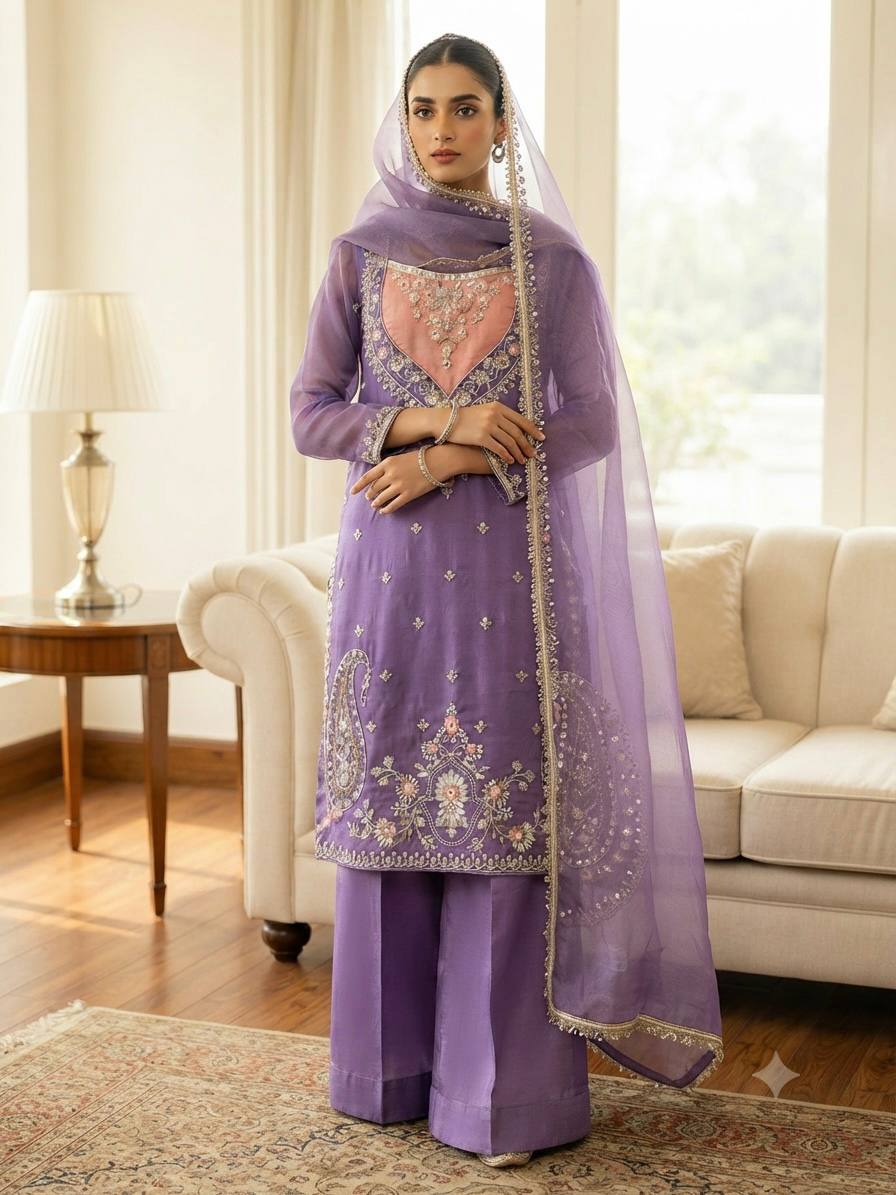 Moss Silk Embroidered Palazzo Set