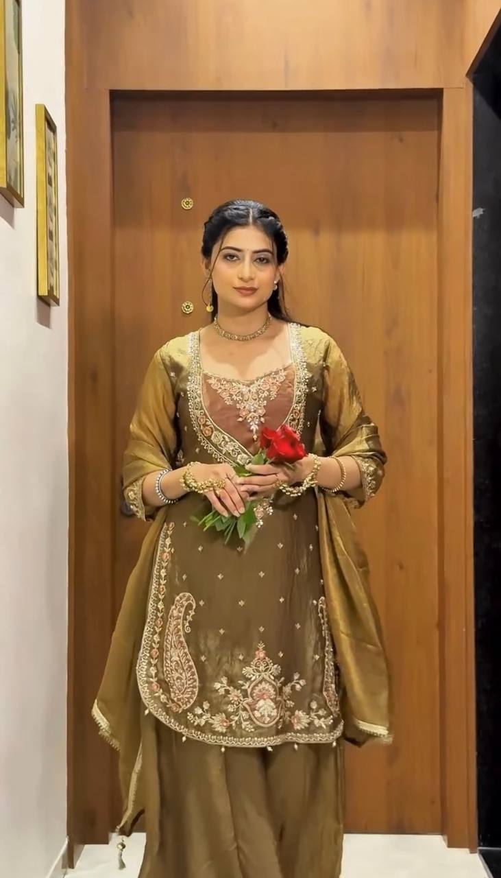 Moss Silk Embroidered Palazzo Set