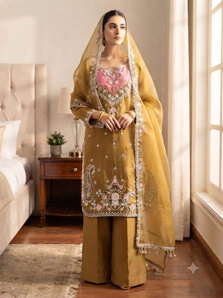 Moss Silk Embroidered Palazzo Set